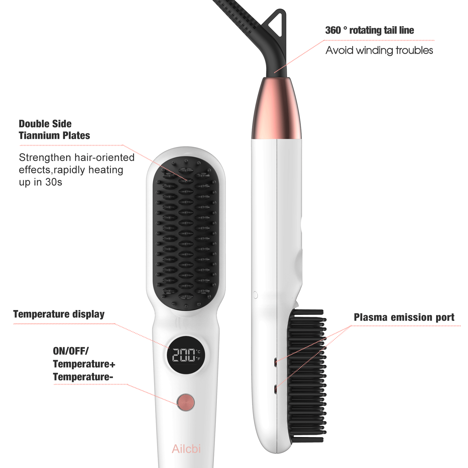 ANTI-SCALD CERAMIC FAST HAIR STRAIGHTENEBEST HAIR STRAIGHTENER BRUSHR COMB FAST HEATING FOR HOME SALON