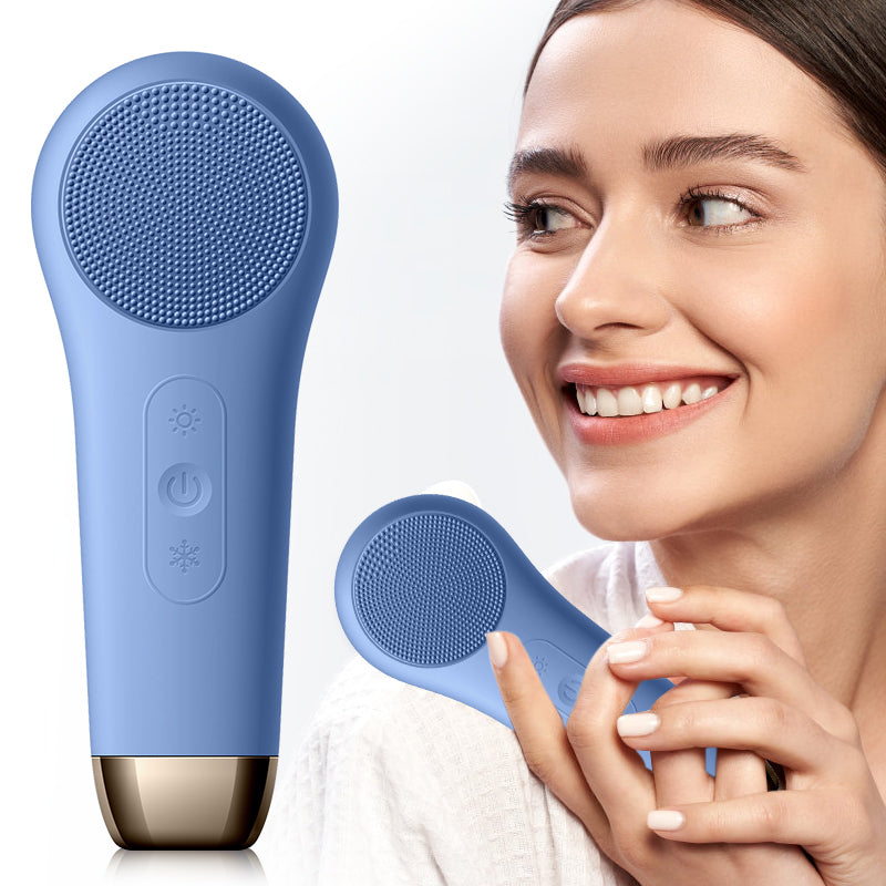 Multifunction Beauty LED Lighting Facial Cleaning Massage Brush Pore Cleanser Wireless Charger Silicone Sonic Face Washing Brush Hot and Cold