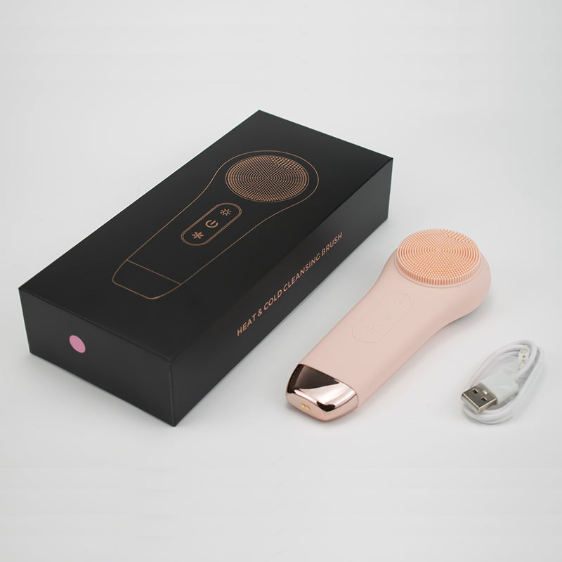 Multifunction Beauty LED Lighting Facial Cleaning Massage Brush Pore Cleanser Wireless Charger Silicone Sonic Face Washing Brush Hot and Cold