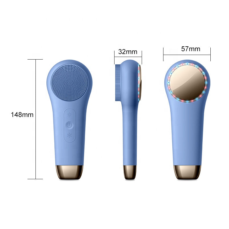 Multifunction Beauty LED Lighting Facial Cleaning Massage Brush Pore Cleanser Wireless Charger Silicone Sonic Face Washing Brush Hot and Cold