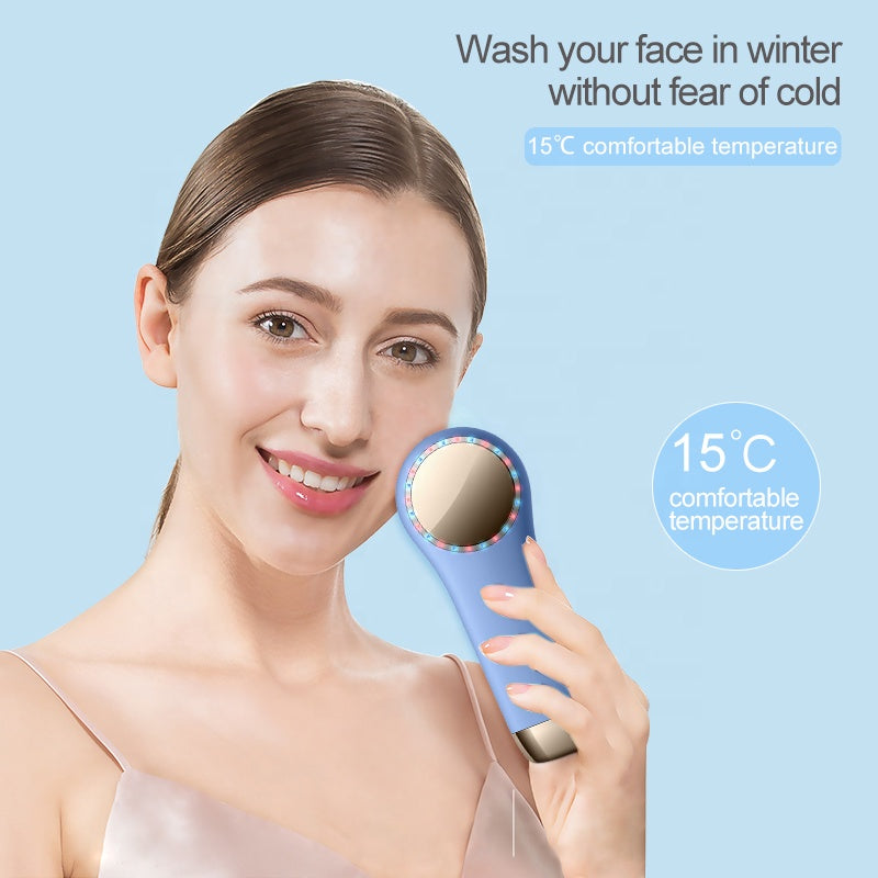 Multifunction Beauty LED Lighting Facial Cleaning Massage Brush Pore Cleanser Wireless Charger Silicone Sonic Face Washing Brush Hot and Cold