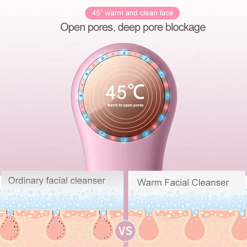 Multifunction Beauty LED Lighting Facial Cleaning Massage Brush Pore Cleanser Wireless Charger Silicone Sonic Face Washing Brush Hot and Cold