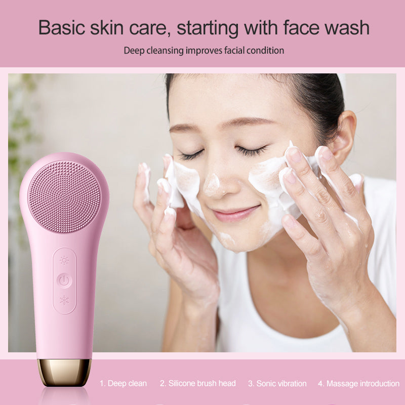 F518 LED Lighting hot Cold Facial Cleansing Brush Wholesale Silicone Face Scrubber Waterproof Silicone Cleaner brush