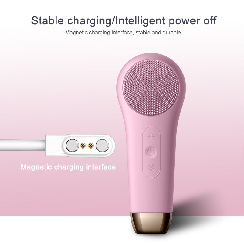 Multifunction Beauty LED Lighting Facial Cleaning Massage Brush Pore Cleanser Wireless Charger Silicone Sonic Face Washing Brush Hot and Cold
